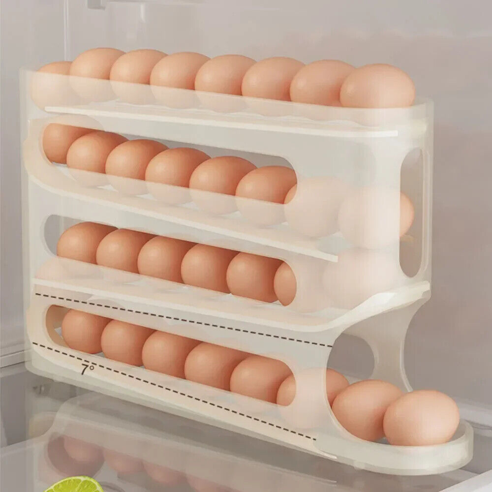 4-layer Egg Storage Box, Refrigerator Egg Storage Organizer, Automatic Egg Rolling Rack, Large Capacity Refrigerator Special Egg Holder Storage Box