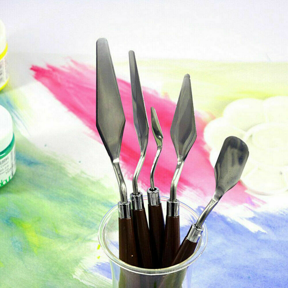 5pc Metal Palette Knife Set for Oil & Acrylic Painting, Stainless Steel Spatulas for Artists, Canvas Art Tools with Wood Handle for Smooth Application