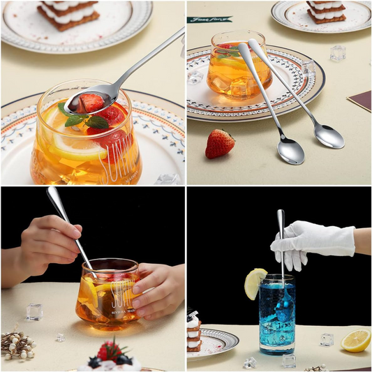 8 Pcs Long Handle Ice Tea Spoon Stainless Steel Kitchen Cocktail Stirring Spoons