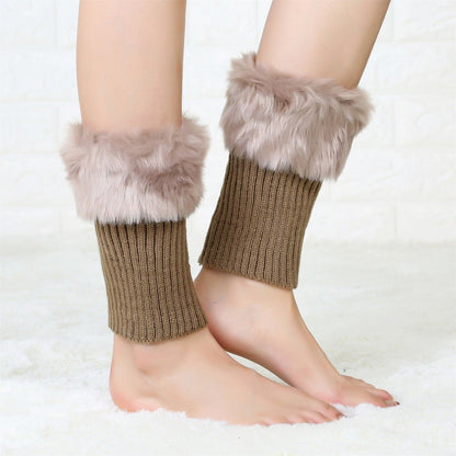 Women Winter Knitted Boot Cuffs Fur Knit Crochet Toppers Trim Socks Leg Warmer