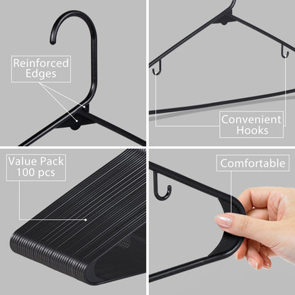 100/200 Pack Plastic Clothes Hangers - Durable Lightweight Shirt & Tank Top Gallus Hangers with Hooks, Space-Saving Closet Organizers