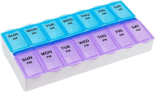 Weekly Pill Organizer 7-Day AM/PM Dispenser - Easy Push Buttons, Clear Lid, Large Compartments for Daily Medication, Travel & Home Use Healthcare Aid