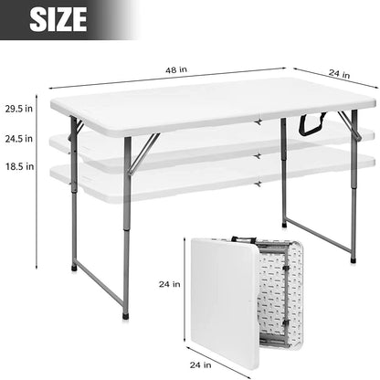 Portable Heavy Duty Folding Camping Table - Adjustable Height, Scratch-Resistant Plastic Desk for Outdoor BBQ, Picnic, Party, Indoor Events