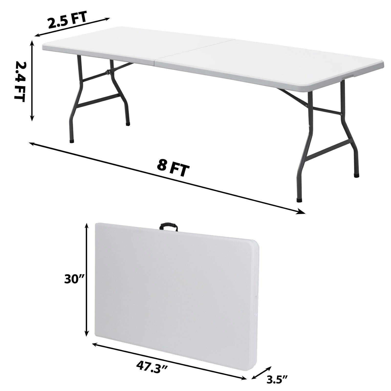 Portable 8ft Folding Table w/ Handle & Lock – Heavy Duty for Camping, Picnics, Parties & BBQs! Durable, Easy to Clean, Compact Storage