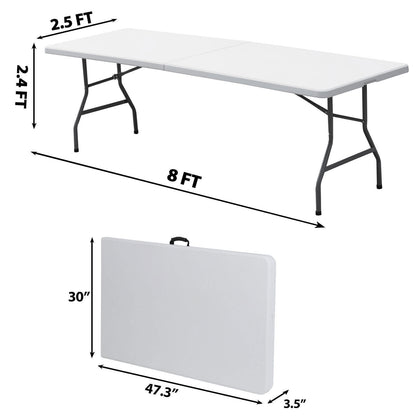 Portable 8ft Folding Table w/ Handle & Lock – Heavy Duty for Camping, Picnics, Parties & BBQs! Durable, Easy to Clean, Compact Storage