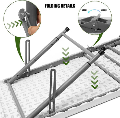 Portable Heavy Duty Folding Camping Table - Adjustable Height, Scratch-Resistant Plastic Desk for Outdoor BBQ, Picnic, Party, Indoor Events