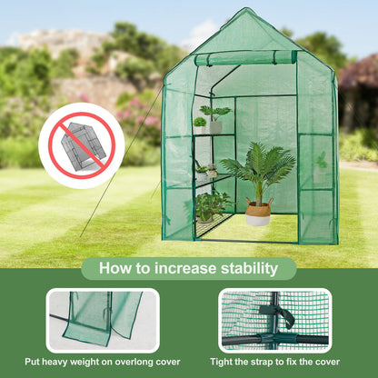 Mini Walk-In Greenhouse with 6 Shelves - 3-Tier Outdoor Planter House, Zippered Door, Weather Protection for Plants, Easy Setup & Durable Design