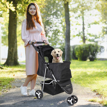 Dog Stroller 3-Wheel Foldable Pet Travel Cart w/ Mesh Window, Cup Holder & Storage - Perfect for Small, or Senior Pets on Walks & Jogs