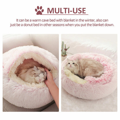 Comfortable Soft Plush Cat Bed Cave – Hooded Pet Bed for Cats & Small Dogs, Self-Warming, Machine Washable, Non-Slip Bottom, Ultra Cozy Design