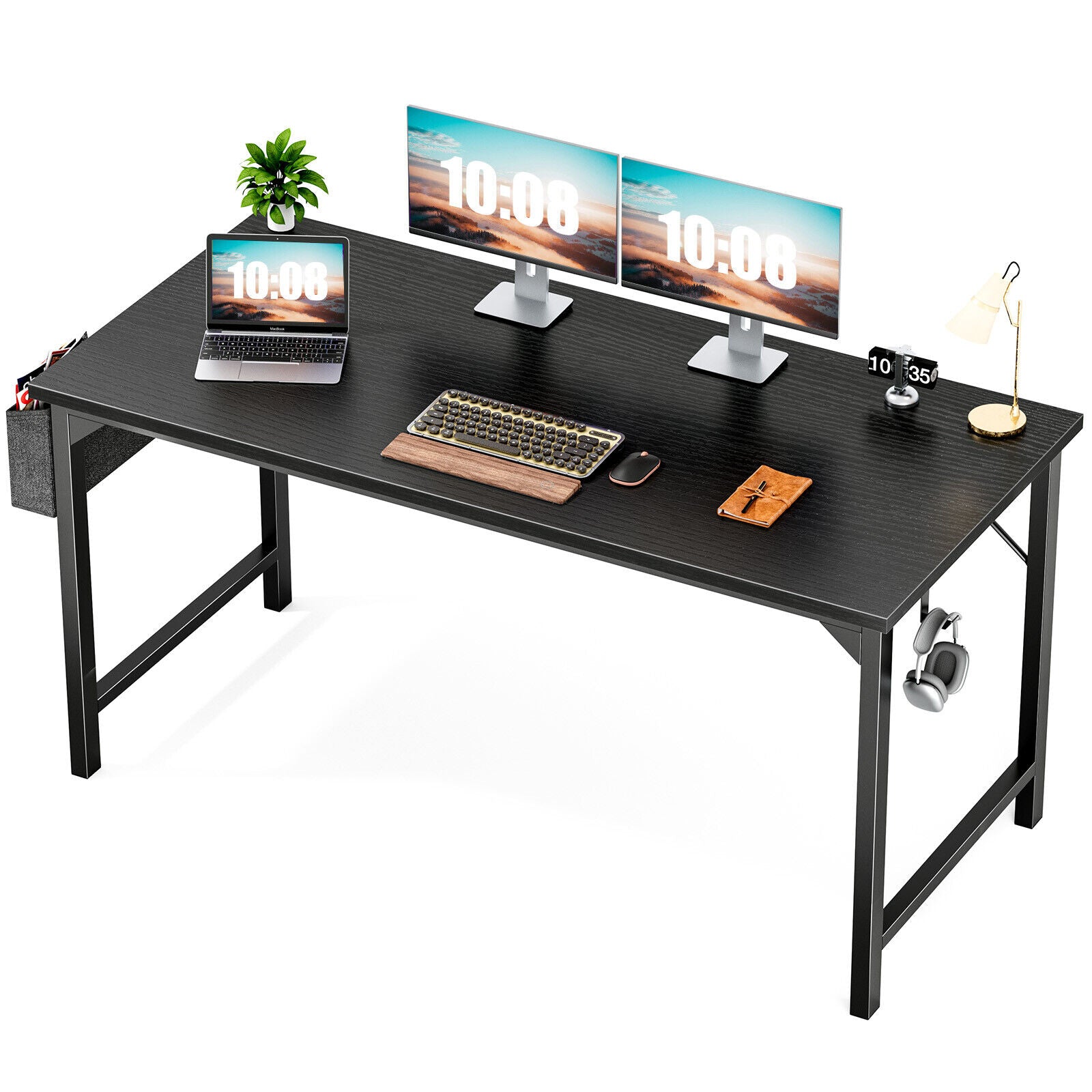 Computer Office Desk Writing Study Work Modern Simple Style Wooden Table with Storage Bag & Iron Hook for Home Bedroom