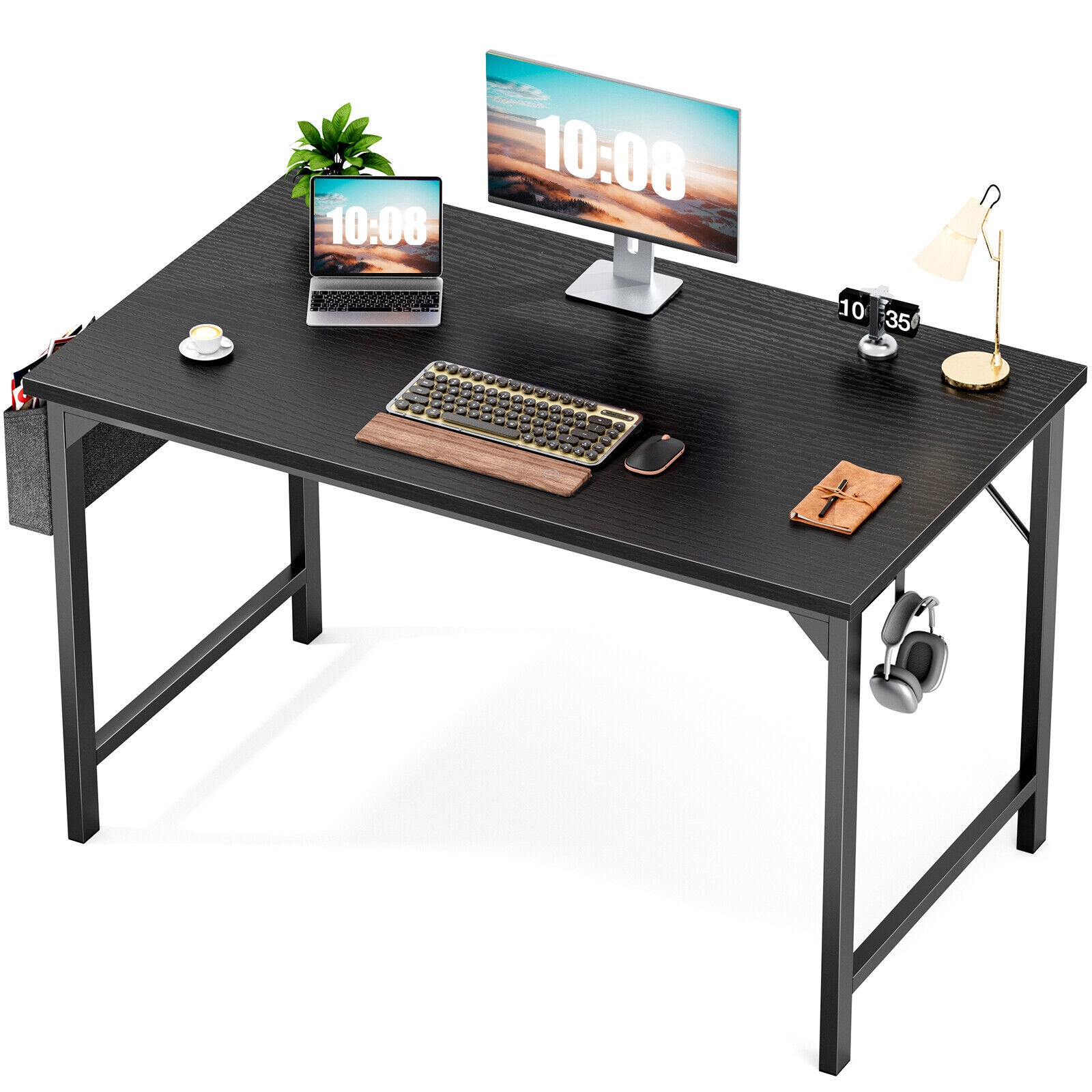 Computer Office Desk Writing Study Work Modern Simple Style Wooden Table with Storage Bag & Iron Hook for Home Bedroom