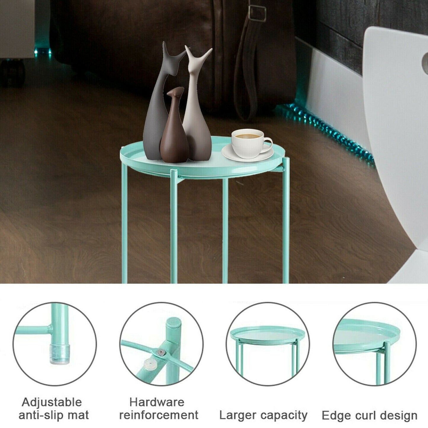 Small Side Table - Modern Round Metal Coffee Table for Living Room & Bedroom | Removable Tray, Durable & Waterproof Perfect for Sofa or Bedside Décor