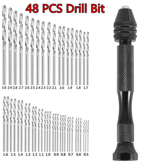 48PCS Precision Pin Vise Hand Drill & Mini Twist Bits Set | Micro Rotary Tool Kit for Wood, Resin, Jewelry, Beads, Plastic & DIY Craft Projects