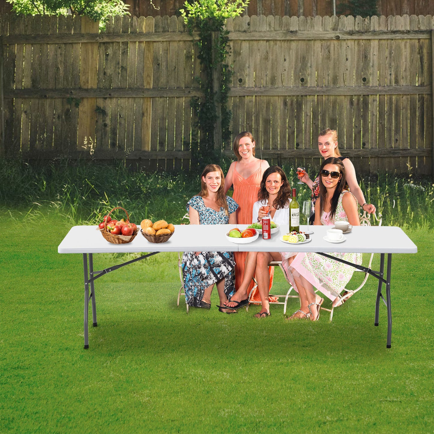 Portable 8ft Folding Table w/ Handle & Lock – Heavy Duty for Camping, Picnics, Parties & BBQs! Durable, Easy to Clean, Compact Storage