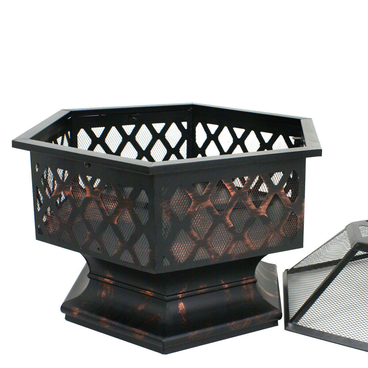 Outdoor Fire Pit Patio Heater with Cover - Steel Backyard Fireplace, 22-32 Inch Wood Burning Stove, Lightweight Design & Stylish Bronze Finish