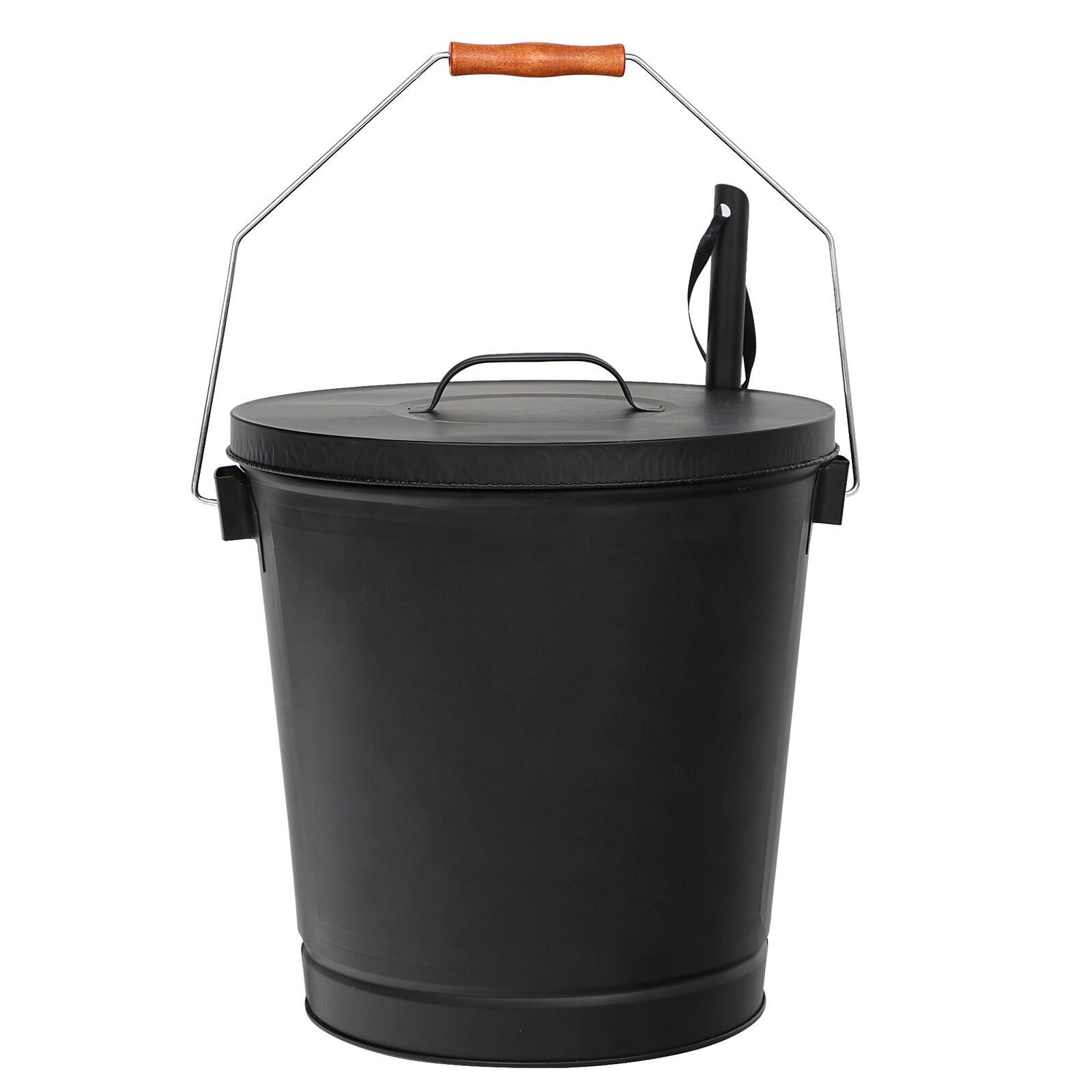 5.15 Gallon Metal Ash Bucket with Lid & Shovel – Fireplace Ash Removal for Fire Pits, Stoves, & Fireplaces, Easy Cleanup, Durable Handle & Wooden Grip