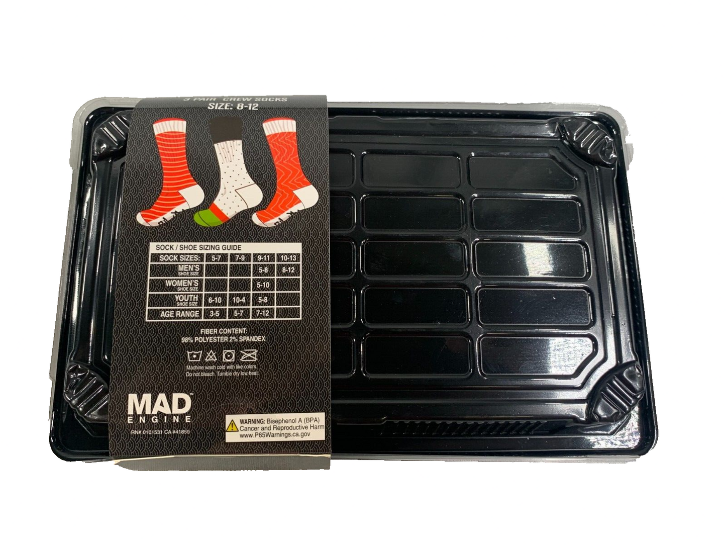 Sushi Sock Mad Engine Sushi Socks 3 Pair Crew Set Fun Novelty Gift Size 8-12 #3439