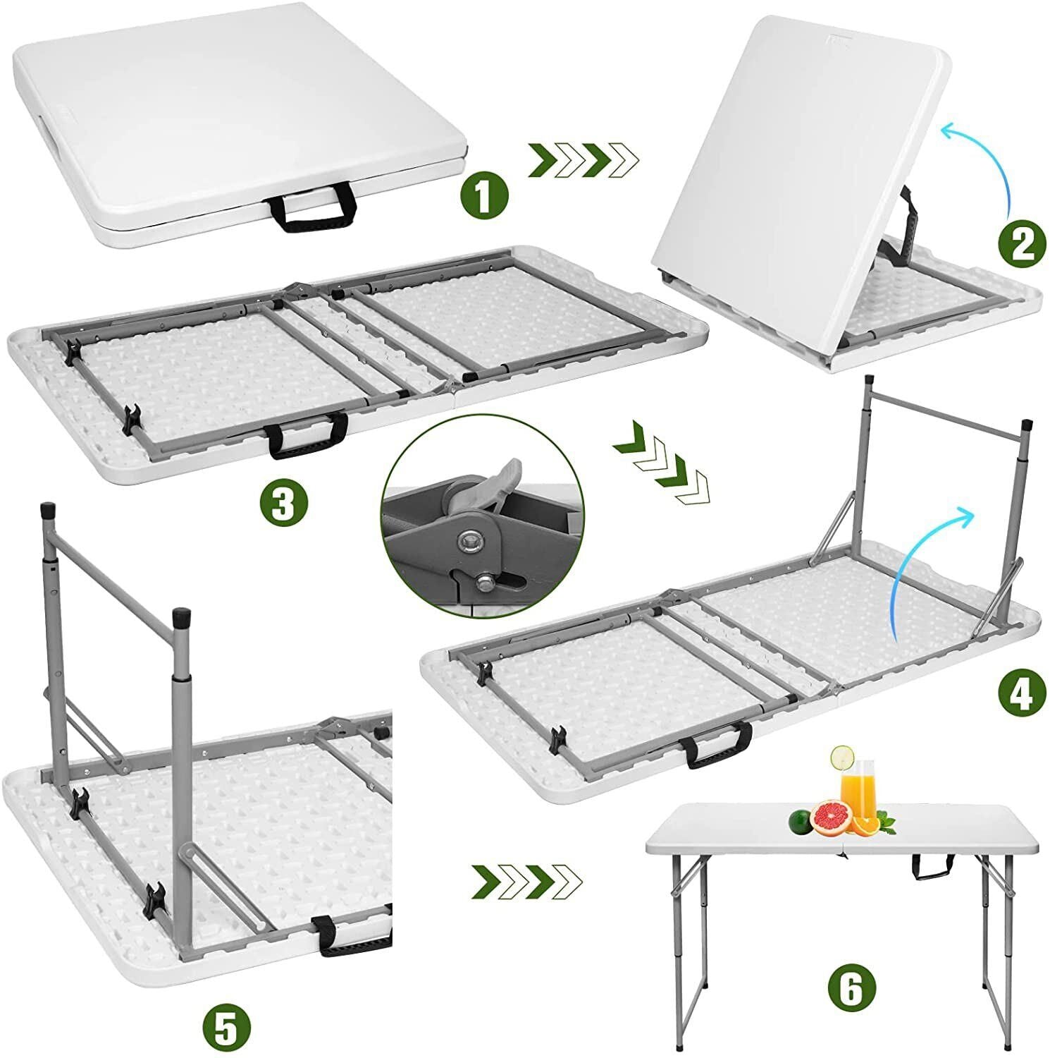 Portable Heavy Duty Folding Camping Table - Adjustable Height, Scratch-Resistant Plastic Desk for Outdoor BBQ, Picnic, Party, Indoor Events