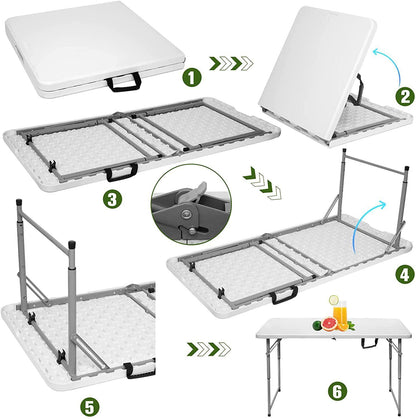 Portable Heavy Duty Folding Camping Table - Adjustable Height, Scratch-Resistant Plastic Desk for Outdoor BBQ, Picnic, Party, Indoor Events