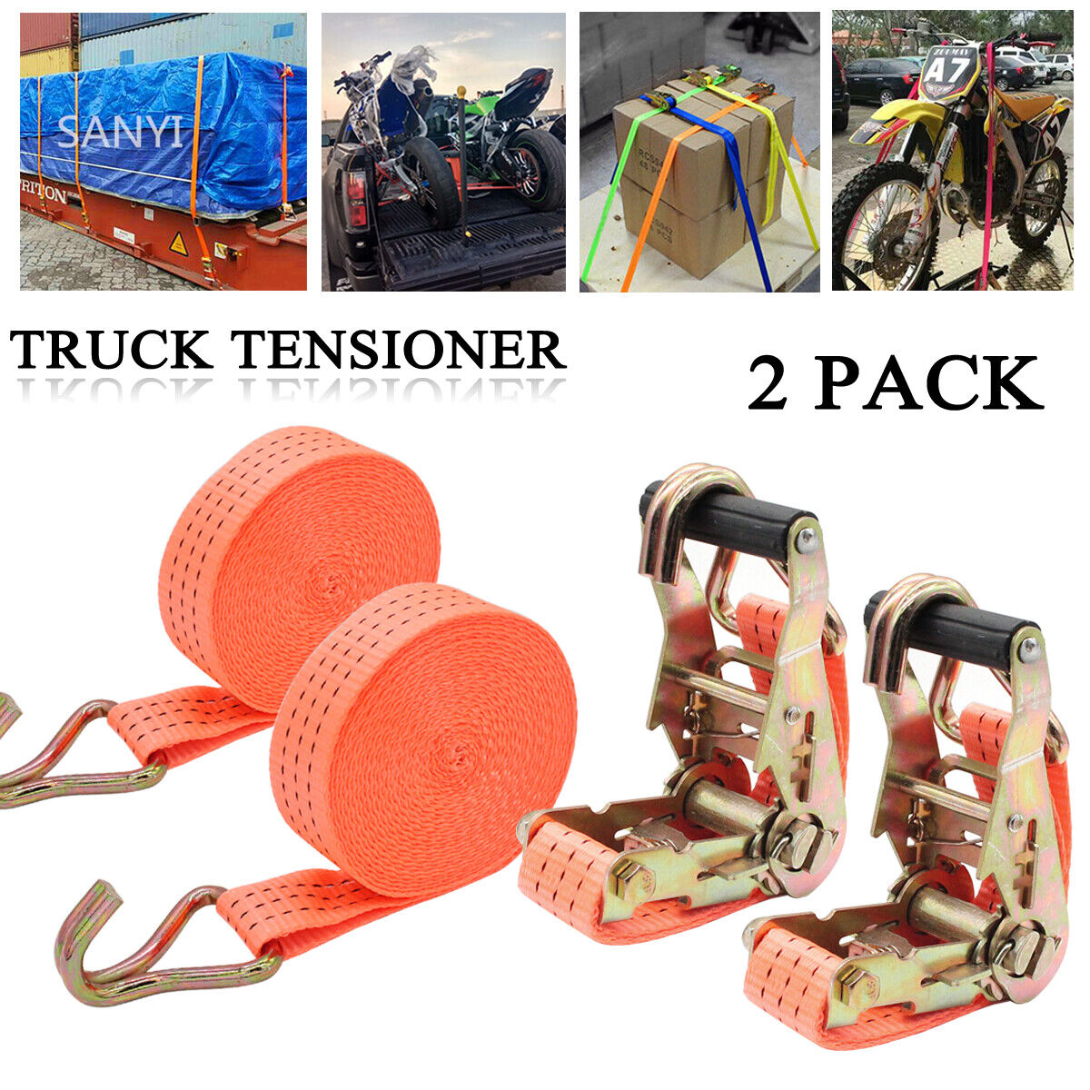 Heavy Duty Retractable Ratchet Straps for Car Trailer Tie Down - Secure Tire Strap for Car Hauler, Wheel Tow, Adjustable & Durable Tow Strap Set