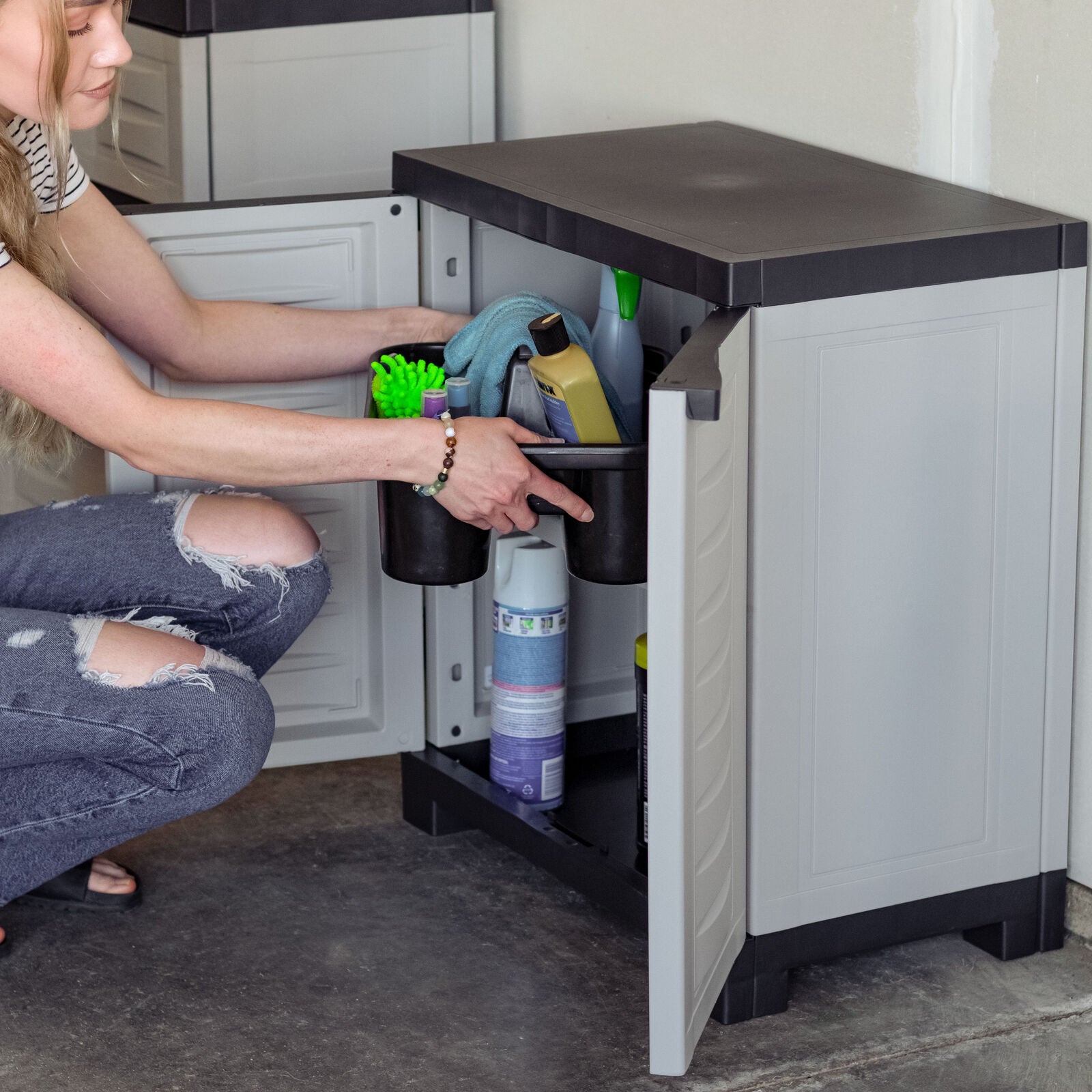 Heavy-Duty Plastic Storage Cabinet with Adjustable Shelf | Durable Utility Organizer for Garage, Office, Closet, or Outdoor Use | Easy to Clean