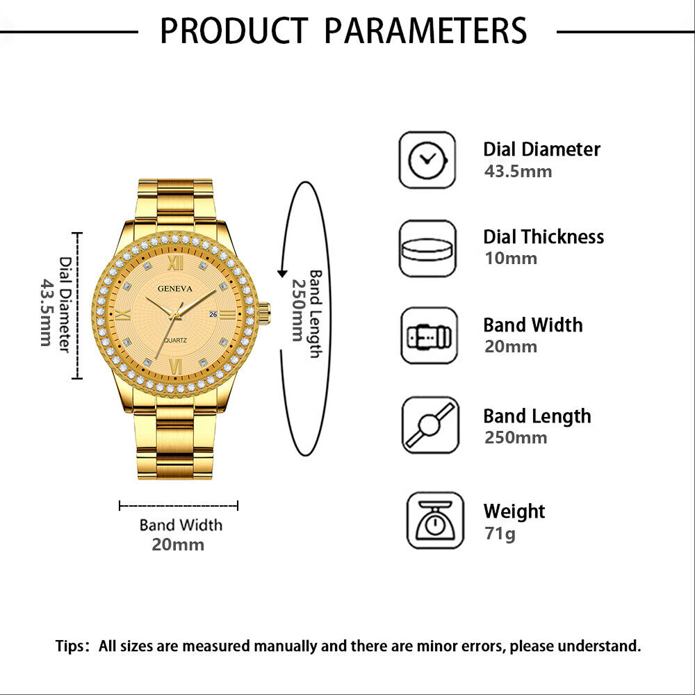 Men's Gold Quartz Watch | Waterproof Stainless Steel Classic with Diamond Accents | Luxury Business Gift for Husband, Friends & More