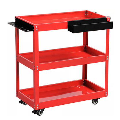 3-Tier Rolling Tool Cart with Wheels - Heavy-Duty Utility Work Cart, 400lbs Capacity, Side Tool Slots & Locking Casters for Garage, Workshop, Home Use