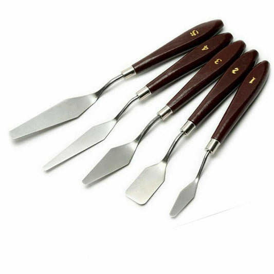 5pc Metal Palette Knife Set for Oil & Acrylic Painting, Stainless Steel Spatulas for Artists, Canvas Art Tools with Wood Handle for Smooth Application