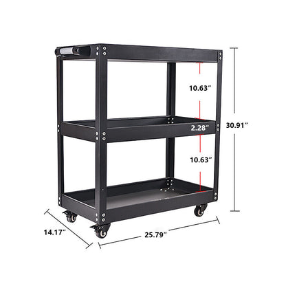 3-Tier Rolling Tool Cart with Wheels - Heavy-Duty Utility Work Cart, 400lbs Capacity, Side Tool Slots & Locking Casters for Garage, Workshop, Home Use