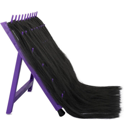 60 Peg Braiding Hair Rack - Portable Hair Extension Holder for Stylists, Durable Foldable Organizer Stand for Quick Access, Purple Design Plastic Tool