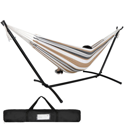 9FT Double Hammock with Stand - Heavy-Duty Steel Frame, 620lb Capacity, Portable with Waterproof Carrying Case, Easy Assembly, No Trees Needed