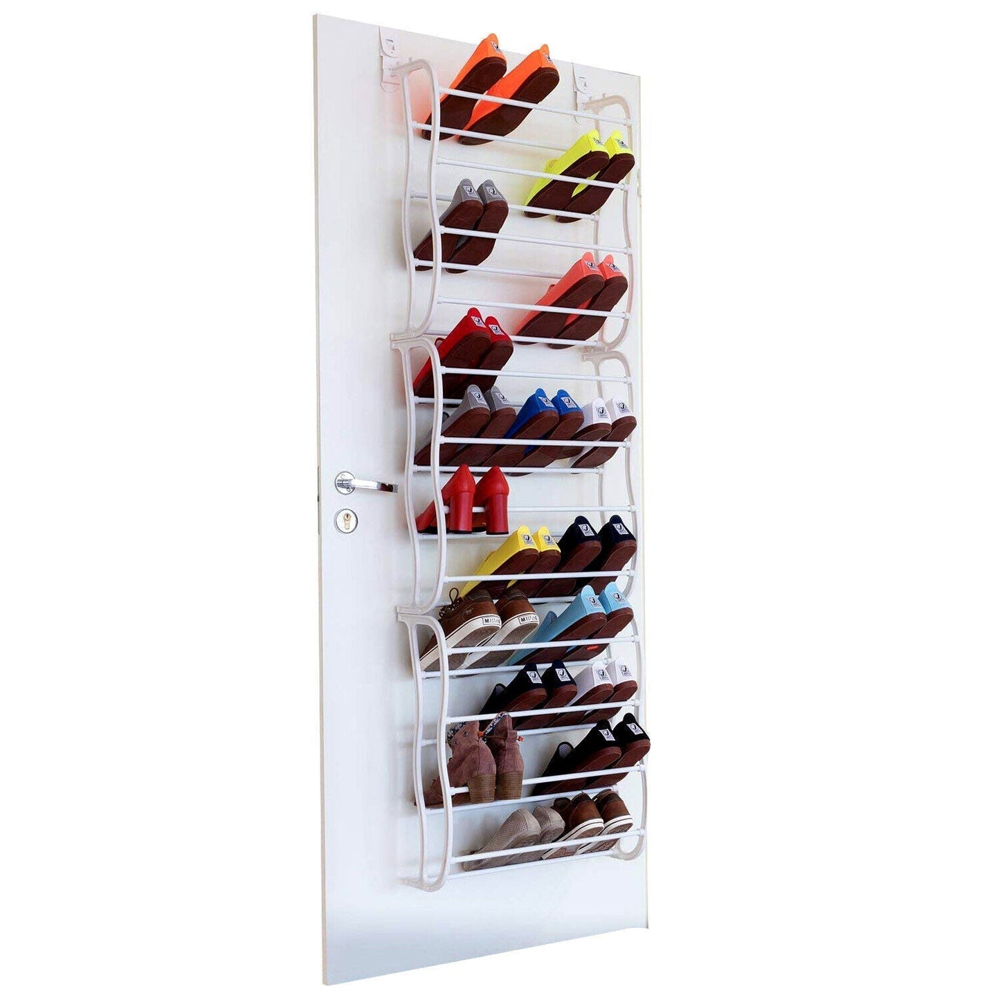 Over the Door Shoe Rack – Hanging Closet Organizer for 36 Pairs, Space-Saving Wall-Mounted Shoe Storage Stand, Metal Adjustable Plastic Hangable