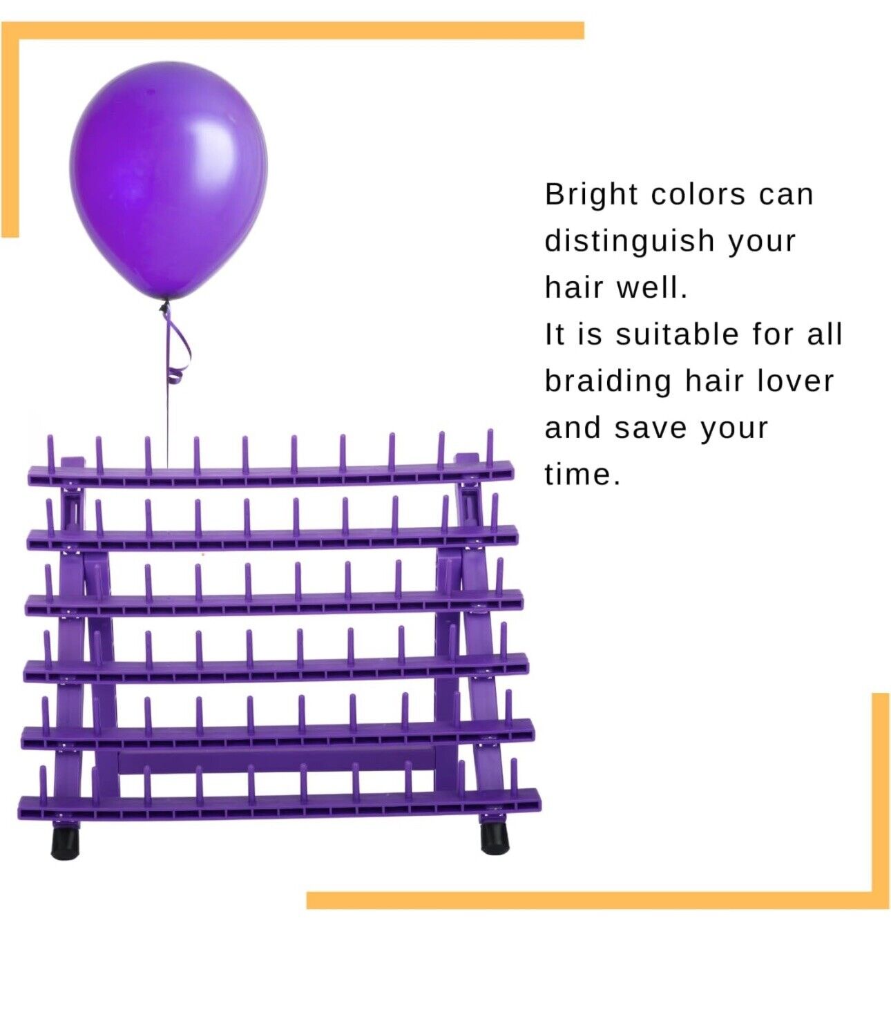 60 Peg Braiding Hair Rack - Portable Hair Extension Holder for Stylists, Durable Foldable Organizer Stand for Quick Access, Purple Design Plastic Tool