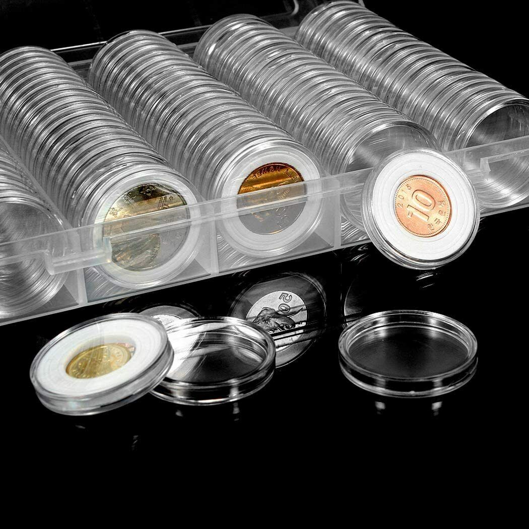 Coin Collecting Must-Have! 100PCS Clear Coin Capsules for Silver, Gold & More | 30mm Round Storage Case with EVA Gaskets Boxes Organiser Set Plastic