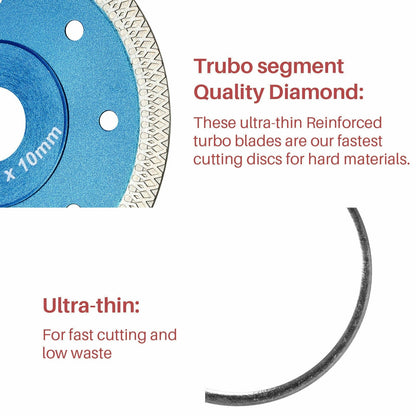 4.5-Inch Turbo Diamond Cutting Blades 2pcs | Ultra-Thin Dry Tile Grinding Discs for Porcelain, Ceramic, Marble, Granite | Fast, Precise, Durable Cuts