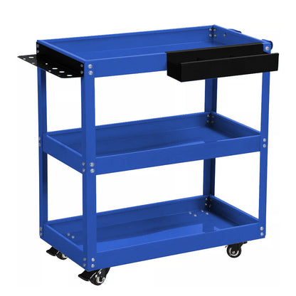 3-Tier Rolling Tool Cart with Wheels - Heavy-Duty Utility Work Cart, 400lbs Capacity, Side Tool Slots & Locking Casters for Garage, Workshop, Home Use