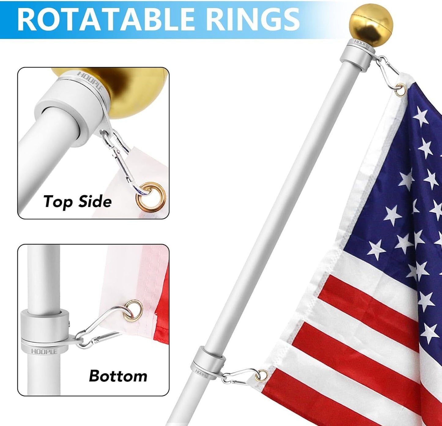 2Pcs Flag Pole Ring Aluminum Alloy for 0.75-1 in Pole 360° Rotating Tangle Free