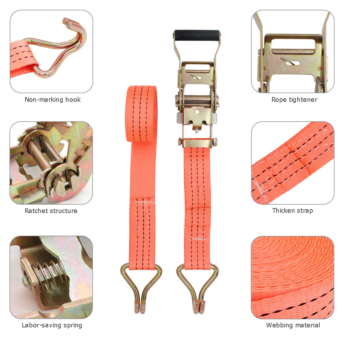 Heavy Duty Retractable Ratchet Straps for Car Trailer Tie Down - Secure Tire Strap for Car Hauler, Wheel Tow, Adjustable & Durable Tow Strap Set