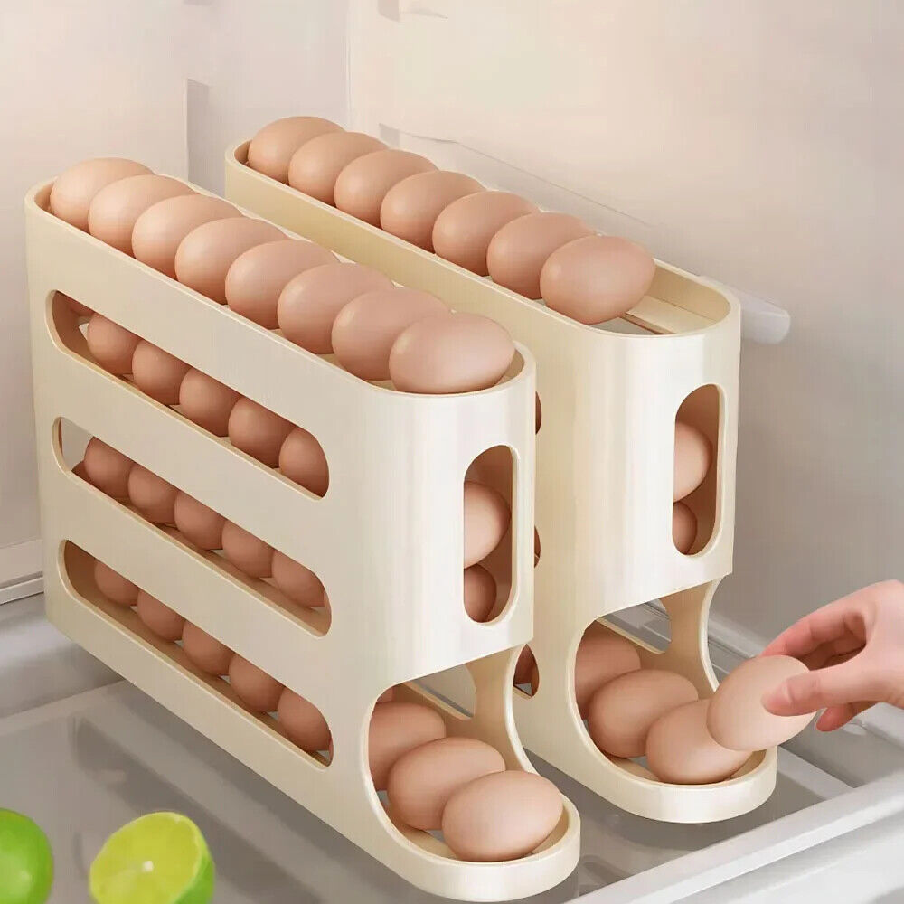 4-layer Egg Storage Box, Refrigerator Egg Storage Organizer, Automatic Egg Rolling Rack, Large Capacity Refrigerator Special Egg Holder Storage Box