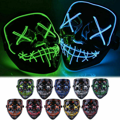 Halloween Clubbing Light up LED Mask Costume Rave Cosplay Party Purge 3 Modes