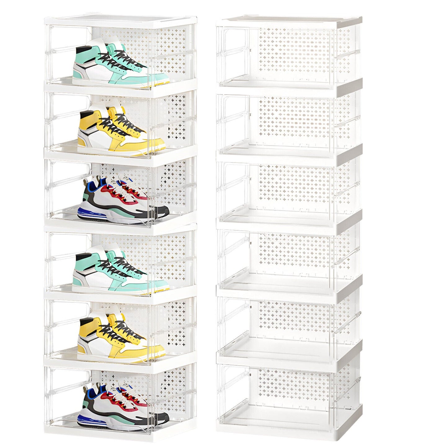 6-Layer Foldable Shoe Storage Compartment Box Transparent Sneaker Organizer with Magnetic Door Clear Stackable Design, Fits Leather Installation Cover