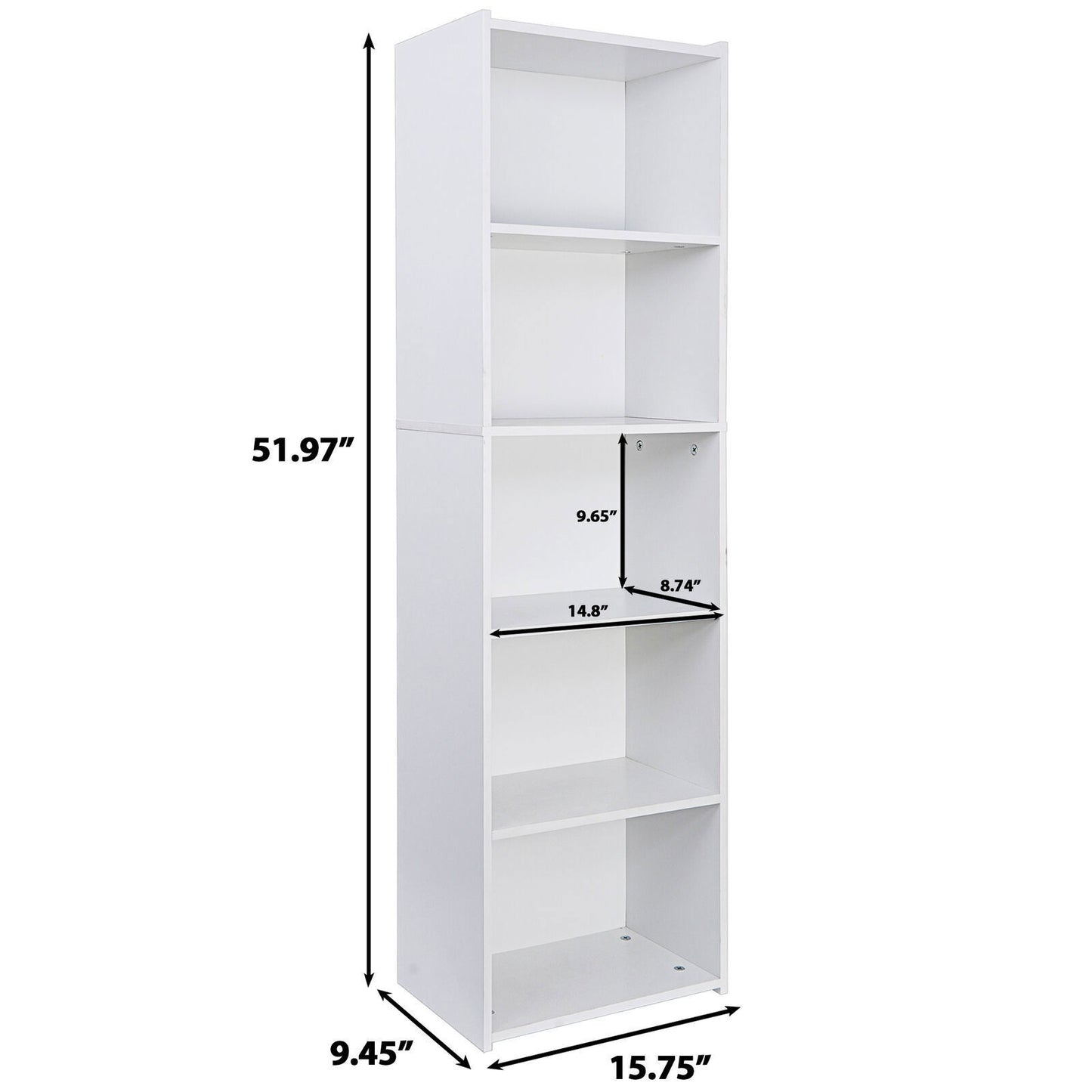 5-Tier Open Shelf Bookcase for Modern Home Storage – Reversible White Bookshelf for Living Room, Office, or Bedroom, Sturdy Wood Display Shelves