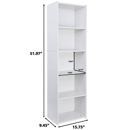 5-Tier Open Shelf Bookcase for Modern Home Storage – Reversible White Bookshelf for Living Room, Office, or Bedroom, Sturdy Wood Display Shelves