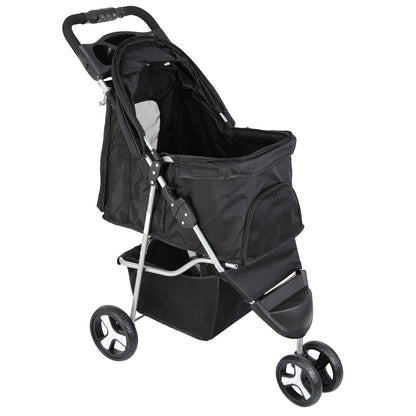 Dog Stroller 3-Wheel Foldable Pet Travel Cart w/ Mesh Window, Cup Holder & Storage - Perfect for Small, or Senior Pets on Walks & Jogs