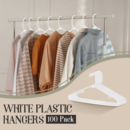 100/200 Pack Plastic Clothes Hangers - Durable Lightweight Shirt & Tank Top Gallus Hangers with Hooks, Space-Saving Closet Organizers