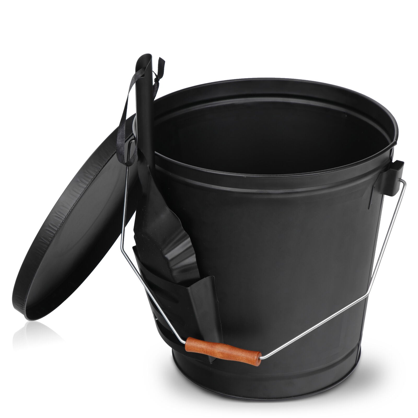 5.15 Gallon Metal Ash Bucket with Lid & Shovel – Fireplace Ash Removal for Fire Pits, Stoves, & Fireplaces, Easy Cleanup, Durable Handle & Wooden Grip