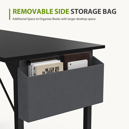 Computer Office Desk Writing Study Work Modern Simple Style Wooden Table with Storage Bag & Iron Hook for Home Bedroom