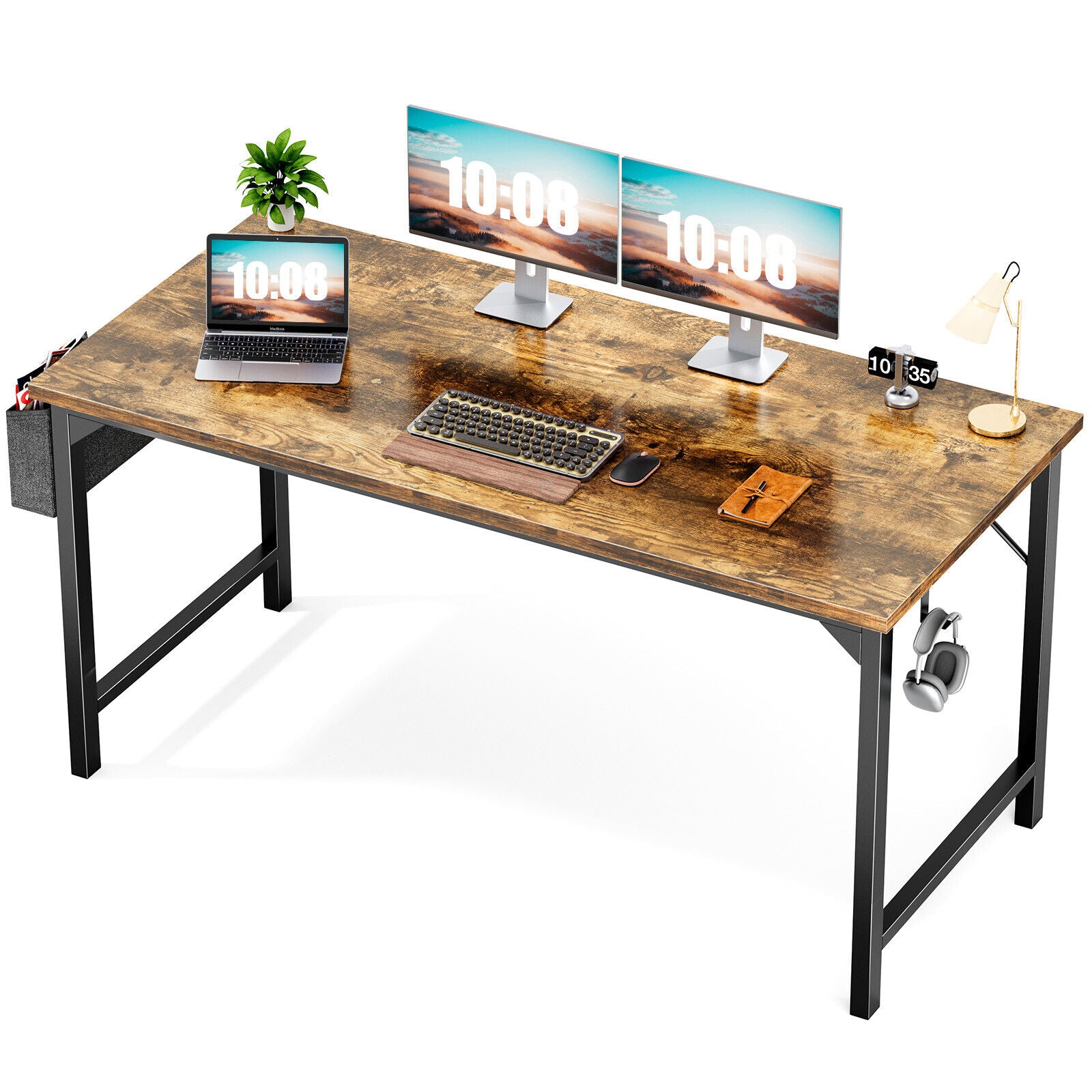 Computer Office Desk Writing Study Work Modern Simple Style Wooden Table with Storage Bag & Iron Hook for Home Bedroom