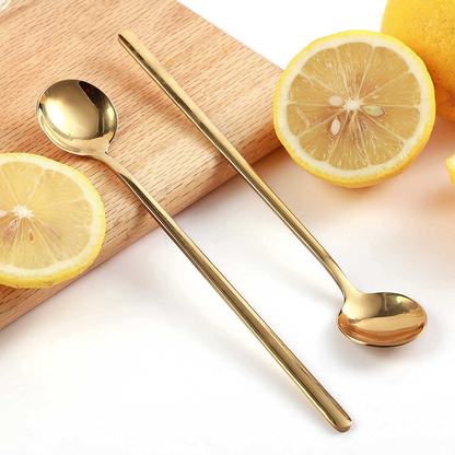 Stainless Steel Multi-Function Spoons 4 PCS 6.7 Inches Coffee Spoons, Stirring Spoons, Tea Spoons Long Handle, Gold