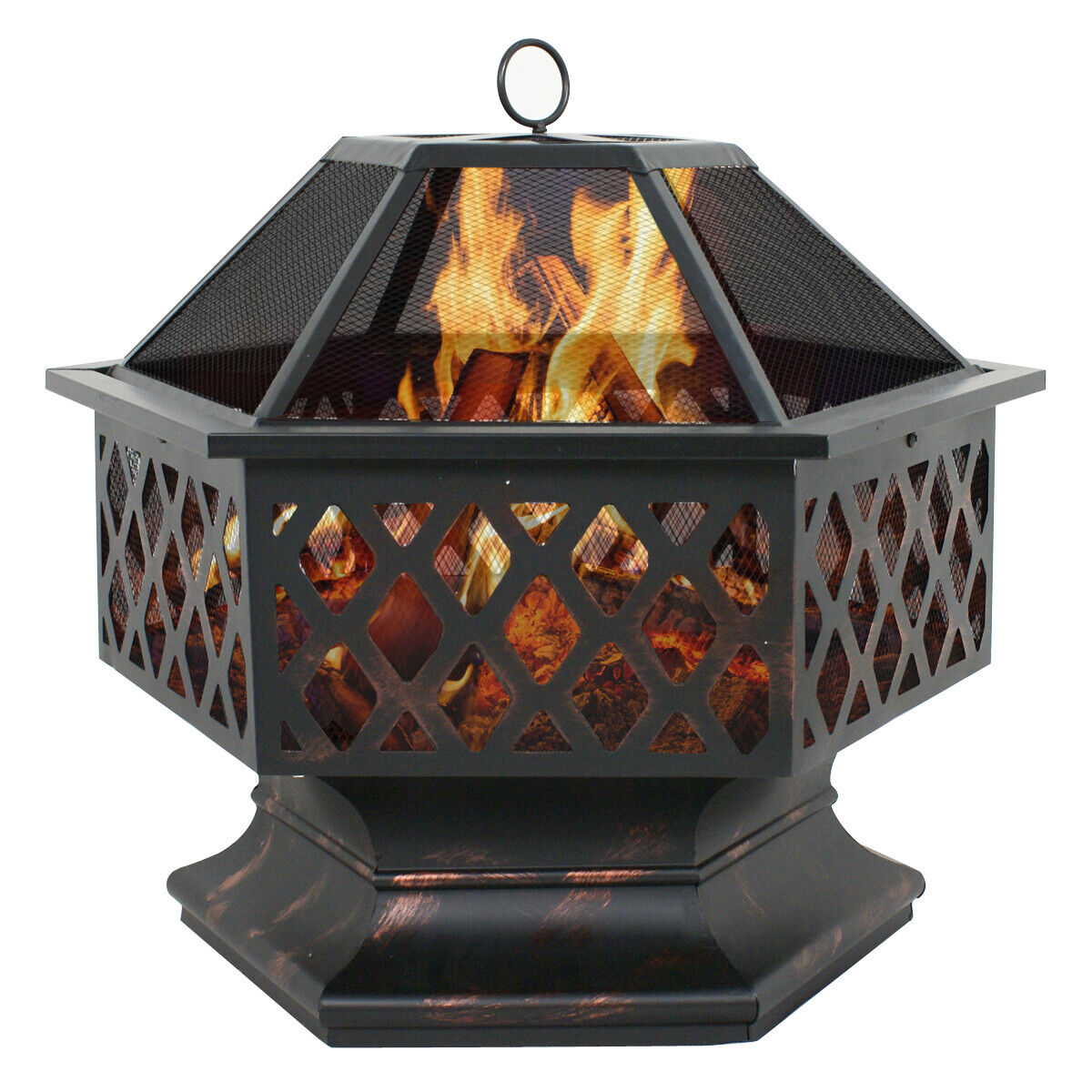 Outdoor Fire Pit Patio Heater with Cover - Steel Backyard Fireplace, 22-32 Inch Wood Burning Stove, Lightweight Design & Stylish Bronze Finish